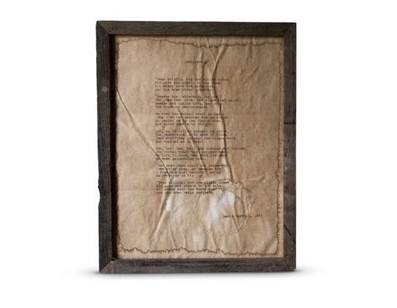 Jabberwocky by Lewis Carroll. Vintage poem print. Typewritten.