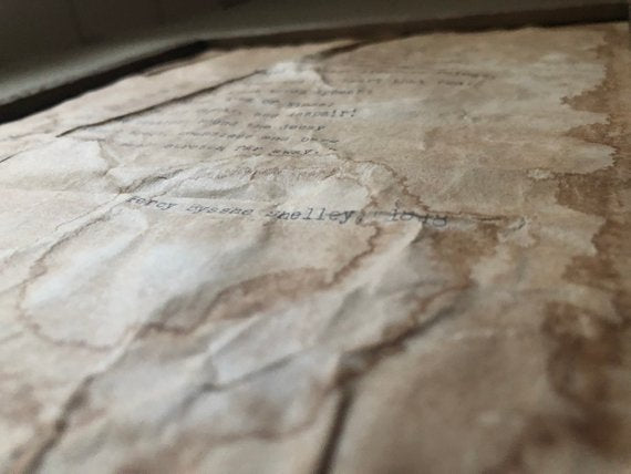 Ozymandias by Percy Bysshe Shelley. Vintage poem print. Typewritten. Close up of distressed look.