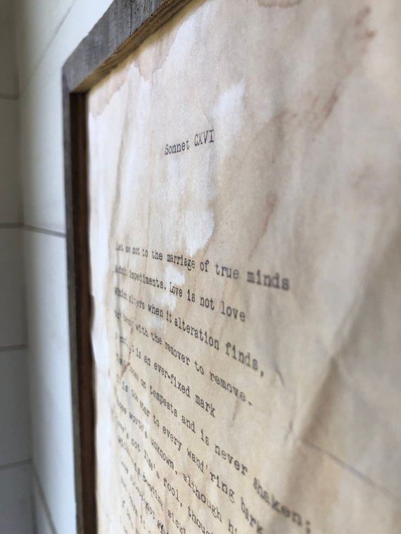 Sonnet 116: Let Me Not to the Marriage of True Minds by William Shakespeare. Vintage poem print. Typewritten. Close up of text.