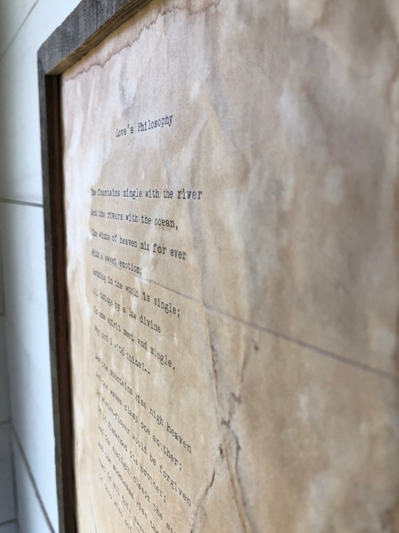 Love's Philosophy by Percy Bysshe Shelley. Vintage poem print. Typewritten.