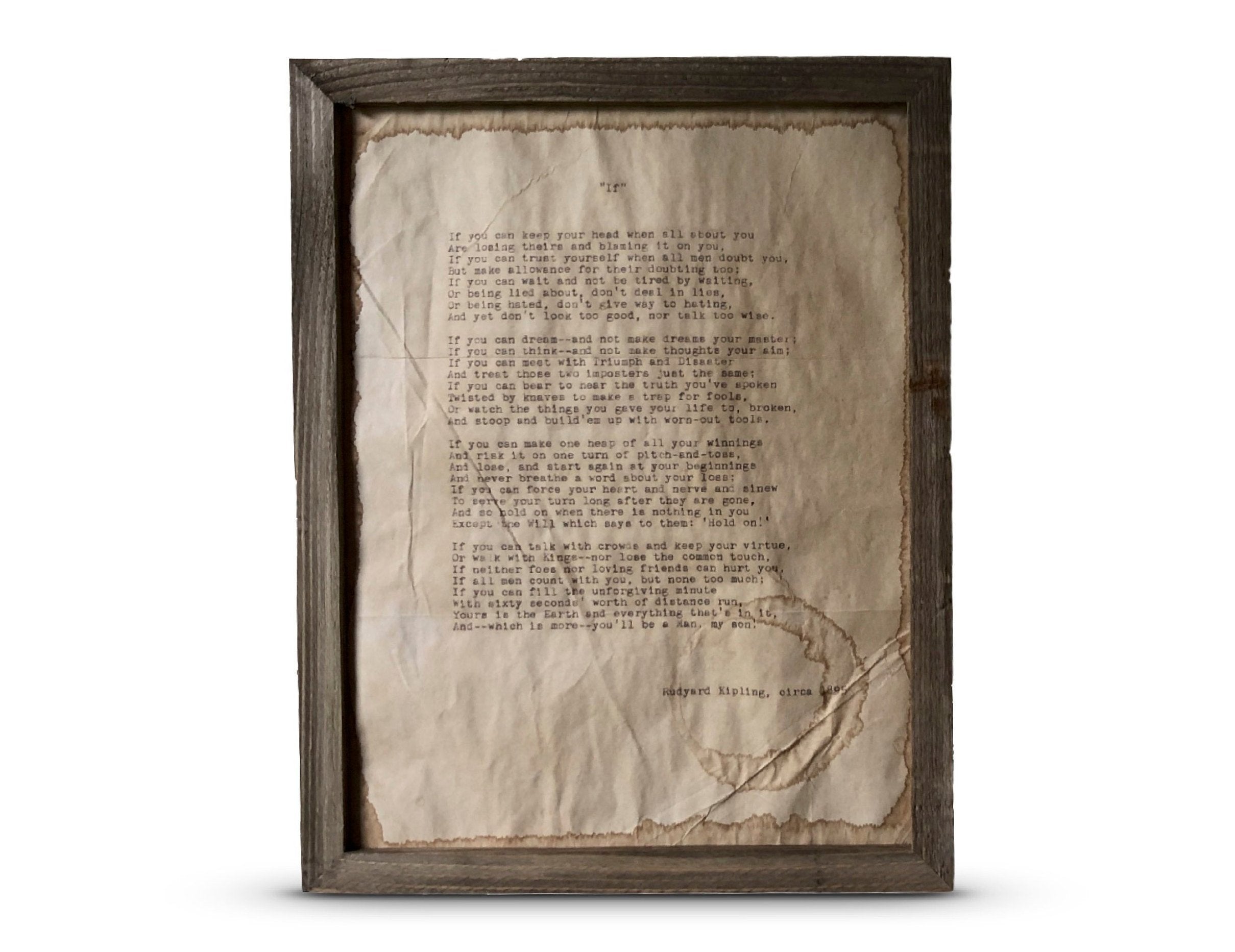 If by Rudyard Kipling. Vintage poem print. Typewritten.