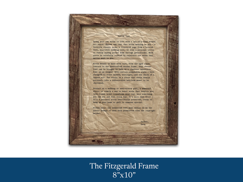 Handmade Aged Custom Poem, Quote, Book Page, Wedding Vows or Song Lyrics Print