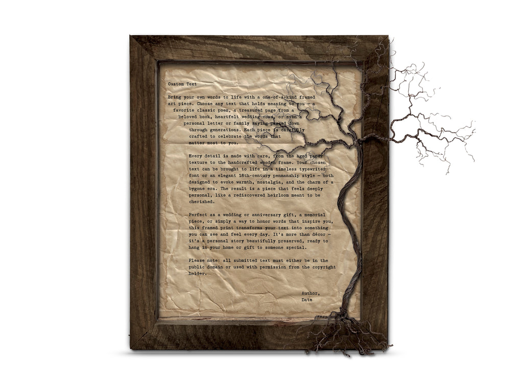 Handmade Aged Custom Poem, Quote, Book Page, Wedding Vows or Song Lyrics Print