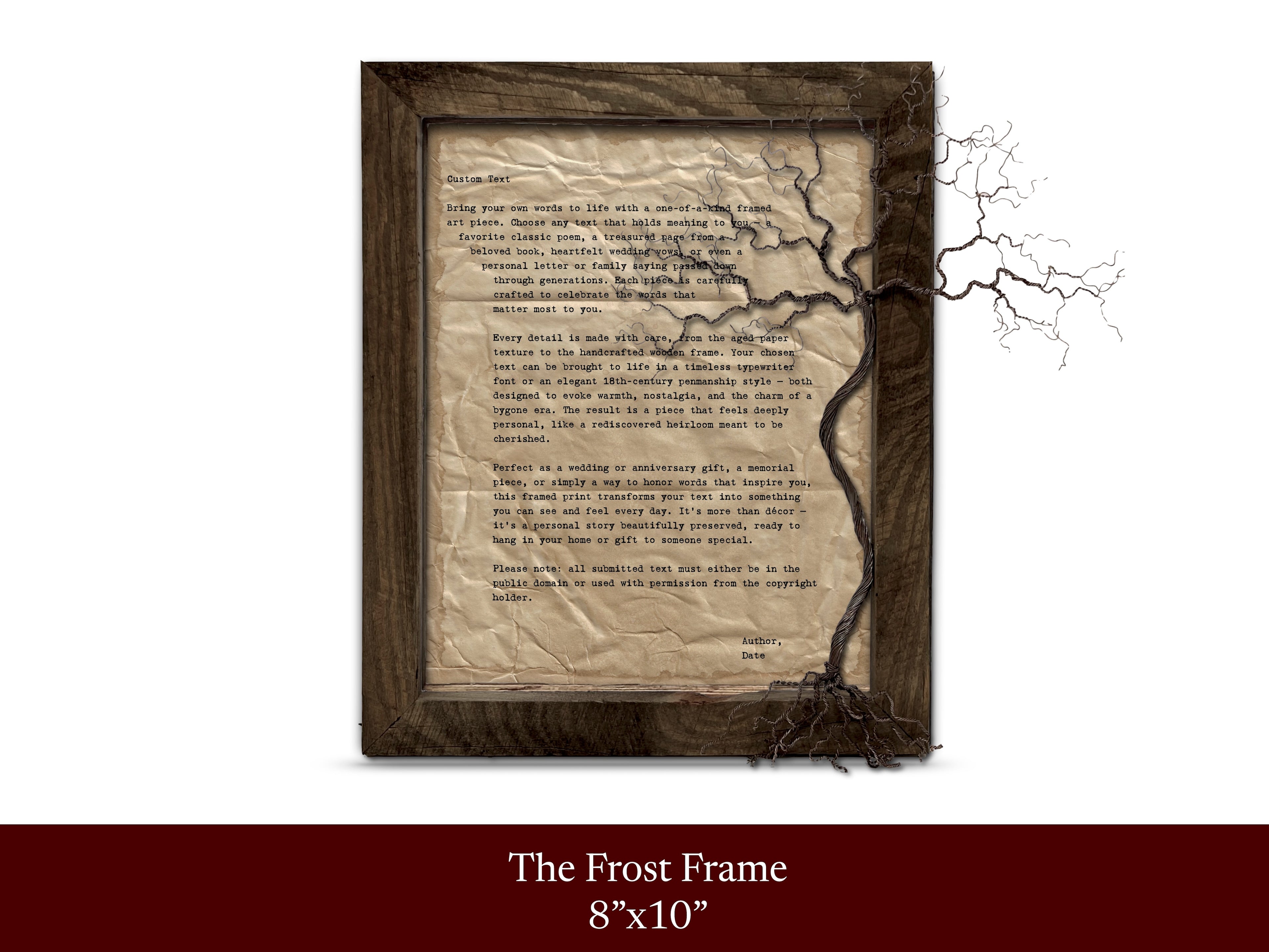 Handmade Aged Custom Poem, Quote, Book Page, Wedding Vows or Song Lyrics Print