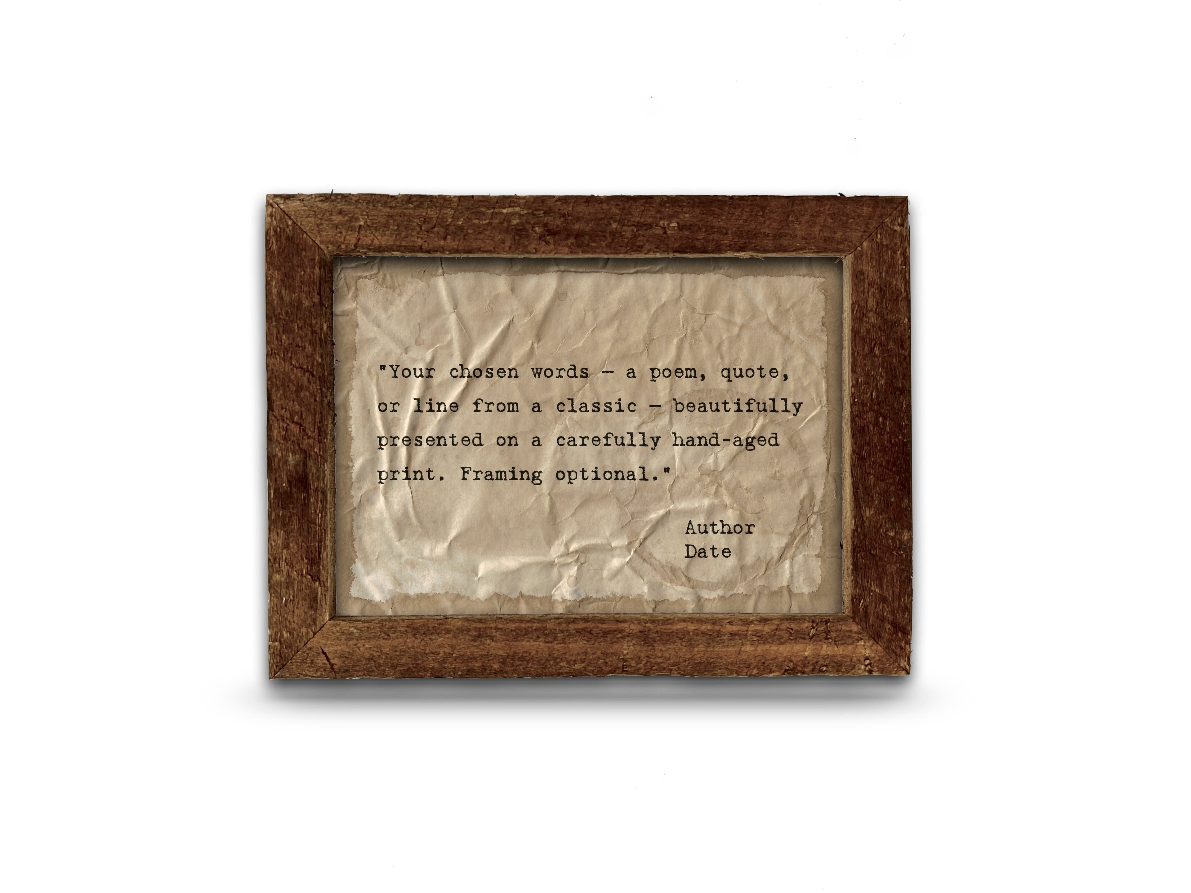 Handmade Aged Custom Poem, Quote, Book Page, Wedding Vows or Song Lyrics Print