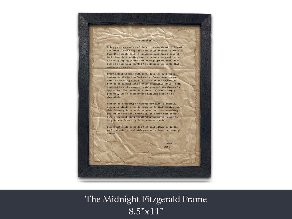 Handmade Aged Custom Poem, Quote, Book Page, Wedding Vows or Song Lyrics Print