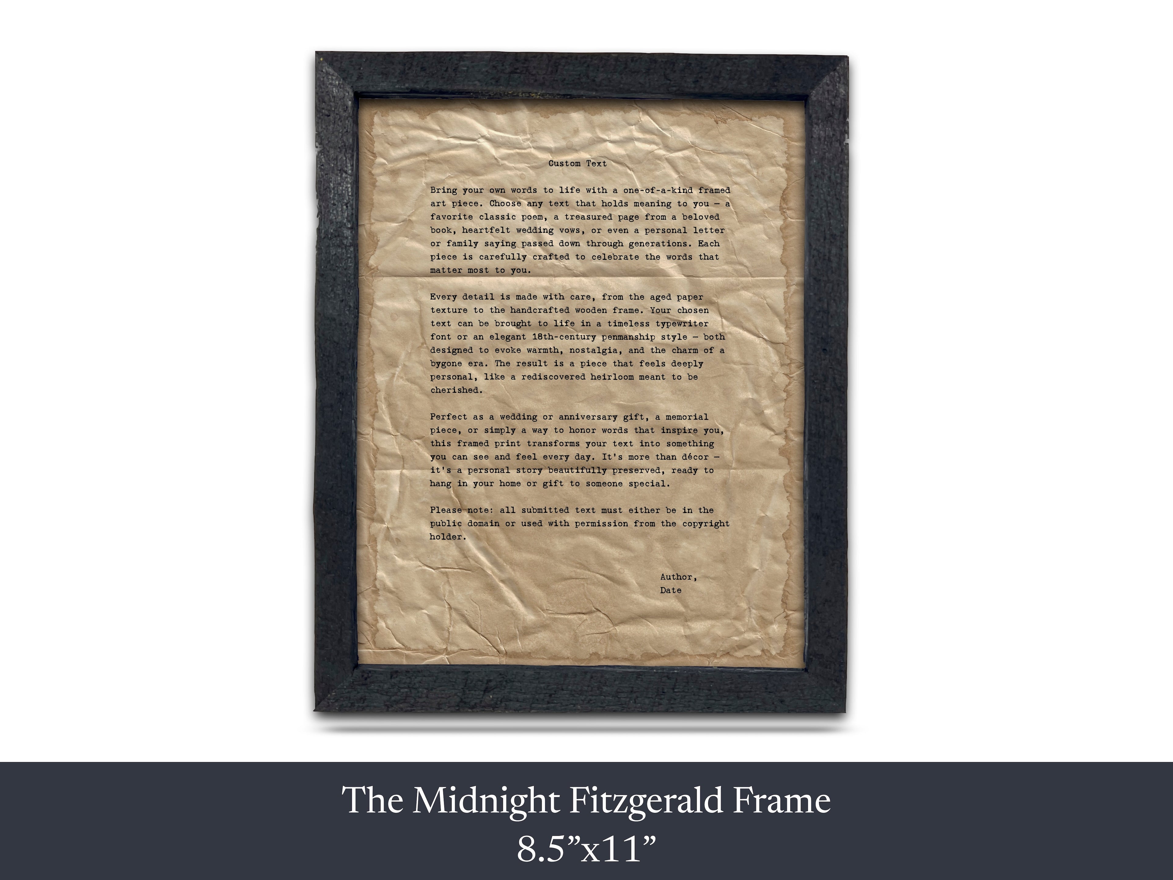 Handmade Aged Custom Poem, Quote, Book Page, Wedding Vows or Song Lyrics Print