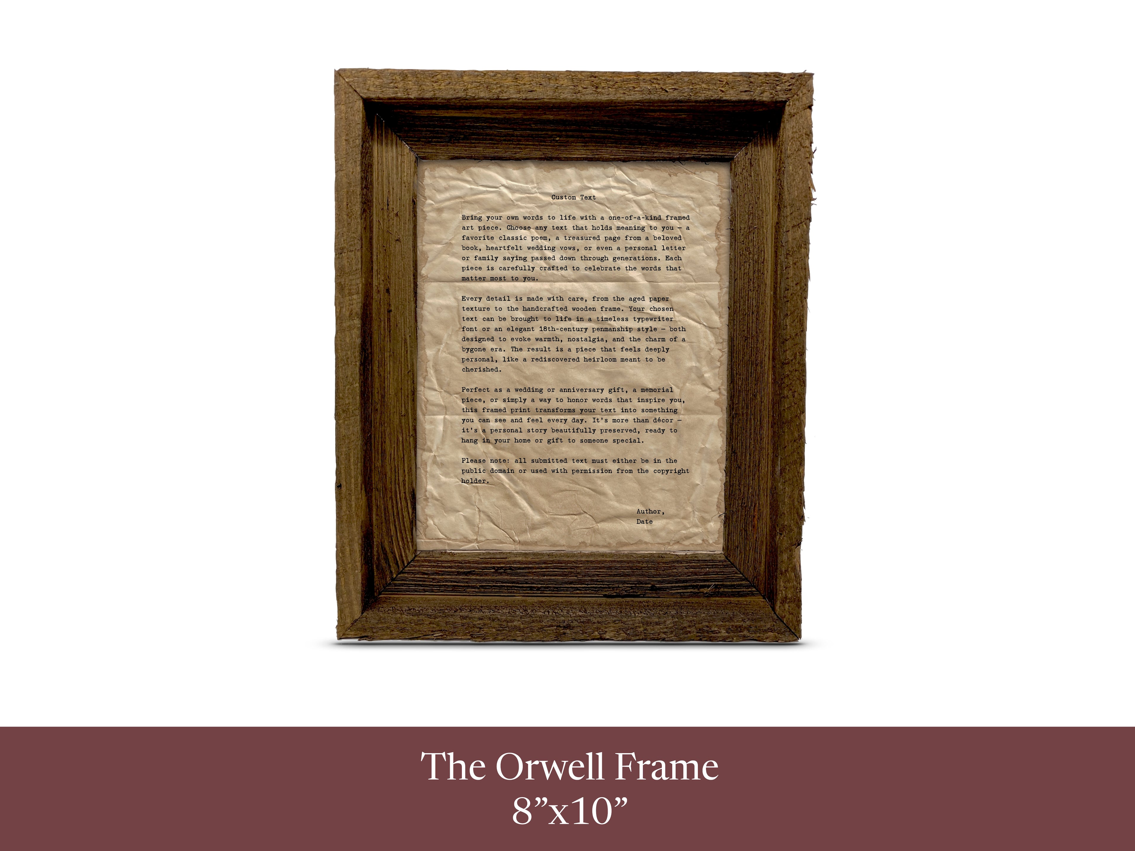 Handmade Aged Custom Poem, Quote, Book Page, Wedding Vows or Song Lyrics Print