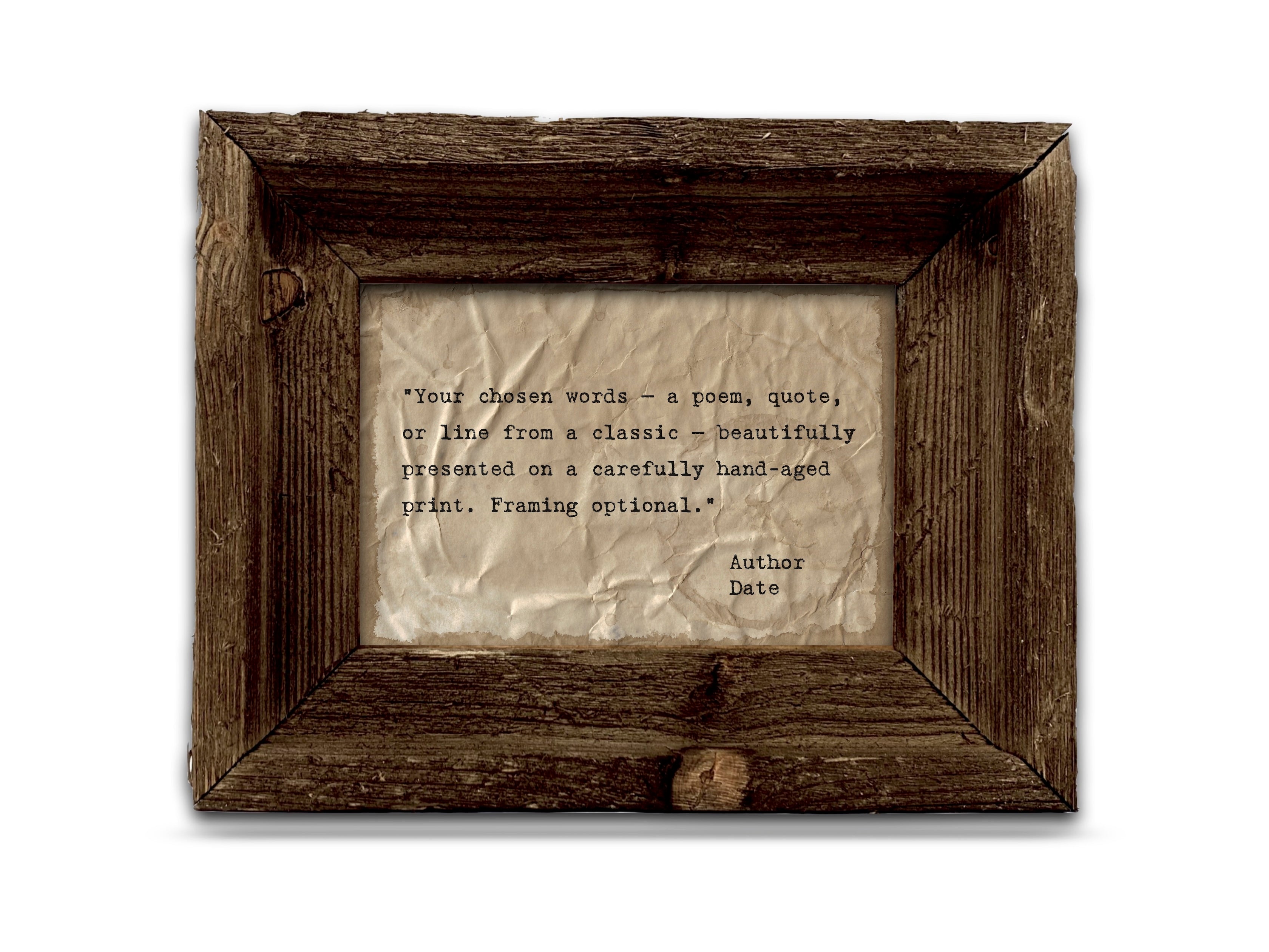 Handmade Aged Custom Poem, Quote, Book Page, Wedding Vows or Song Lyrics Print