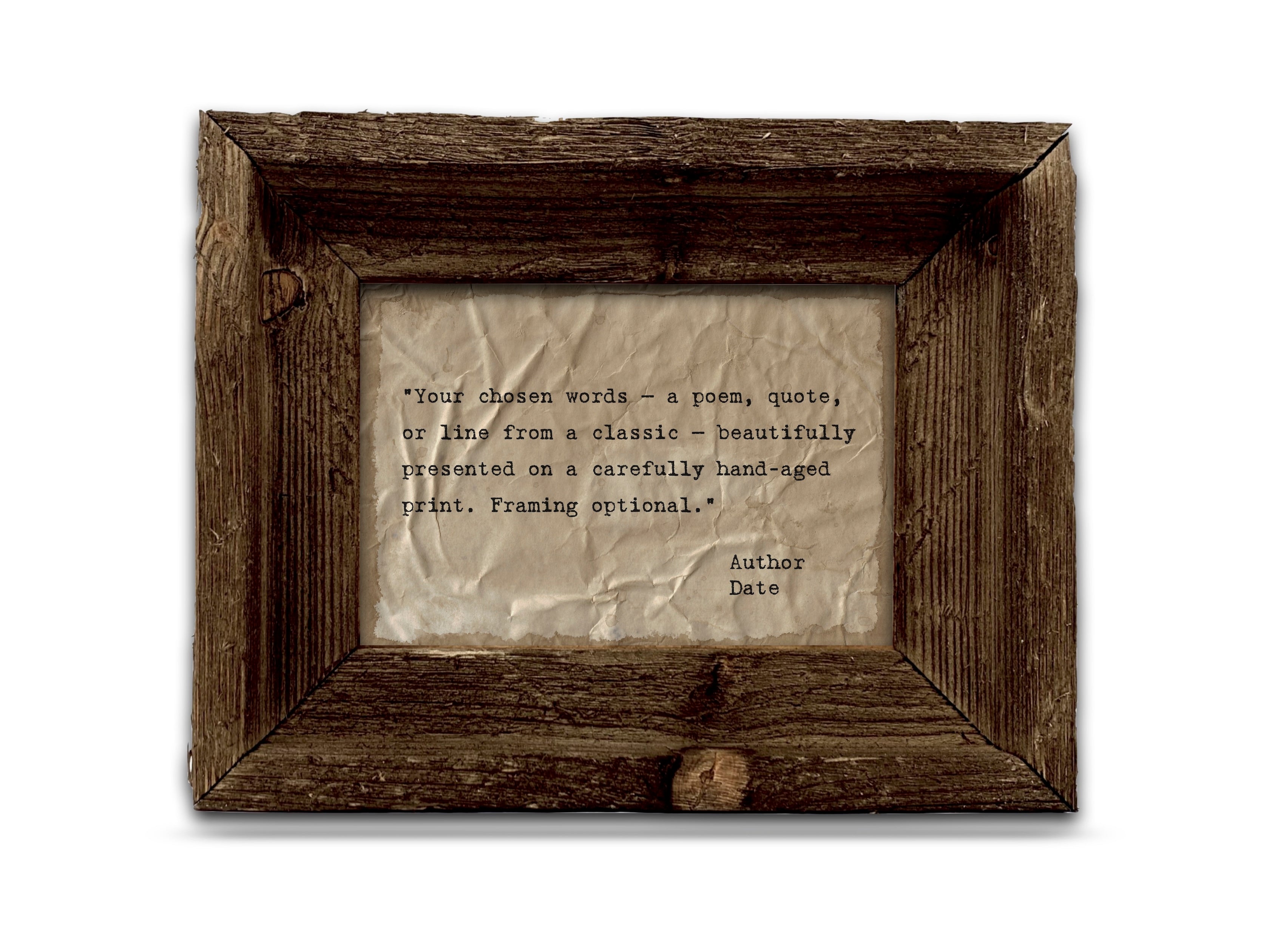 Handmade Aged Custom Poem, Quote, Book Page, Wedding Vows or Song Lyrics Print