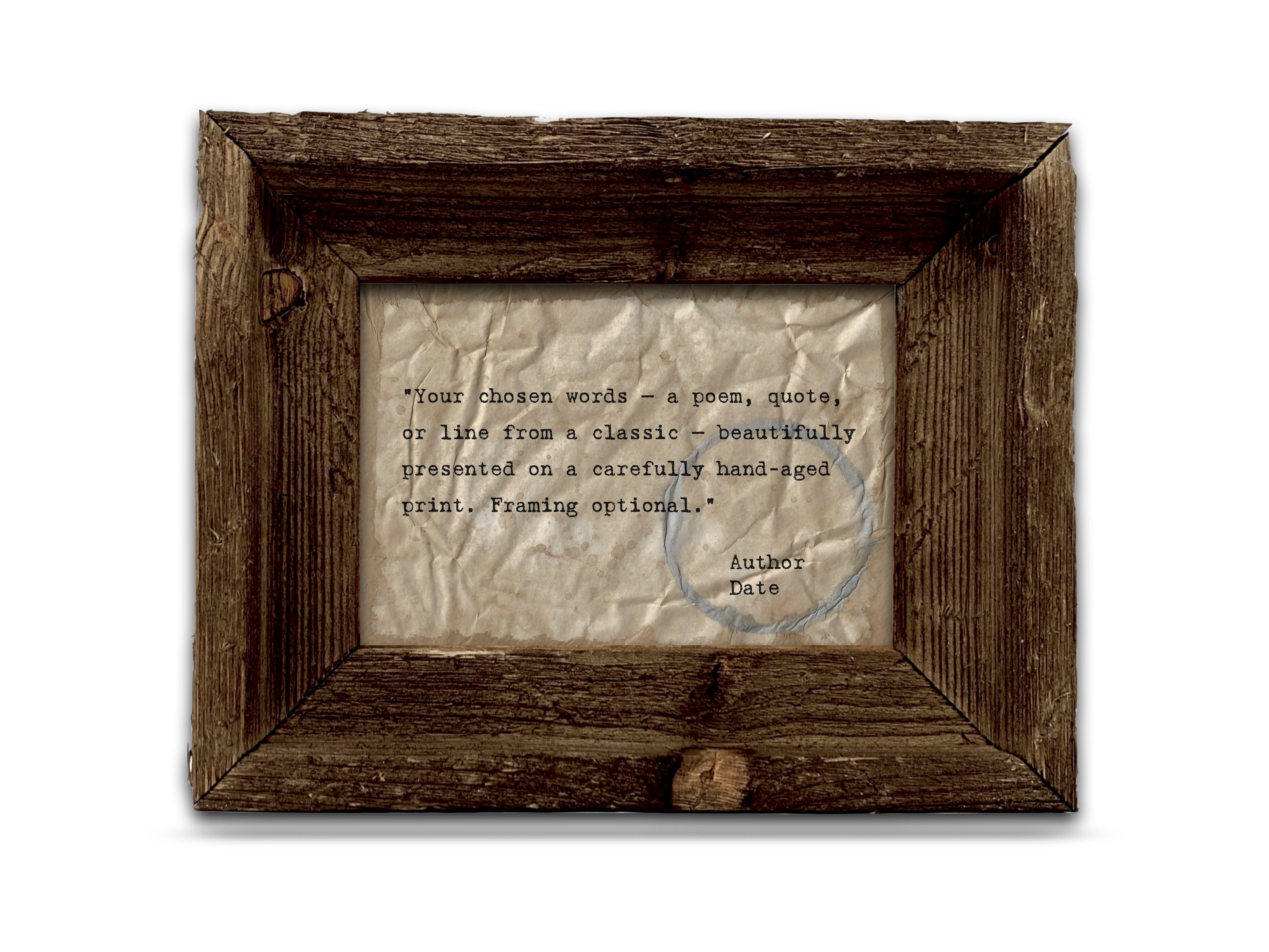 Handmade Aged Custom Poem, Quote, Book Page, Wedding Vows or Song Lyrics Print