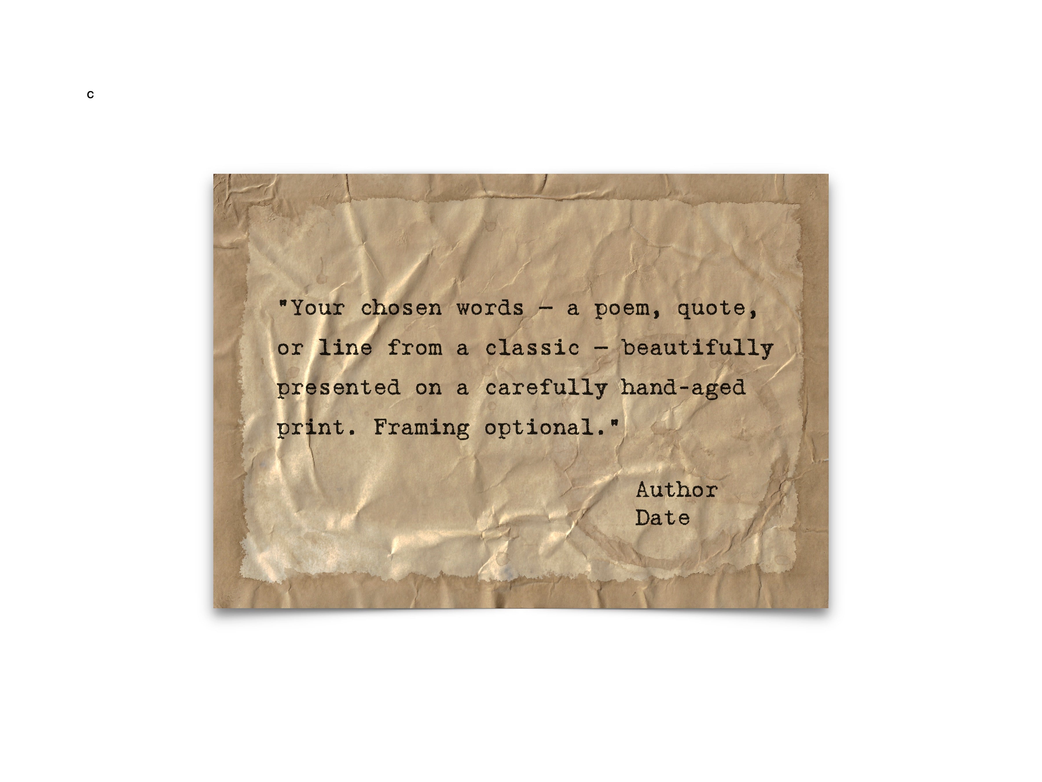 Handmade Aged Custom Poem, Quote, Book Page, Wedding Vows or Song Lyrics Print