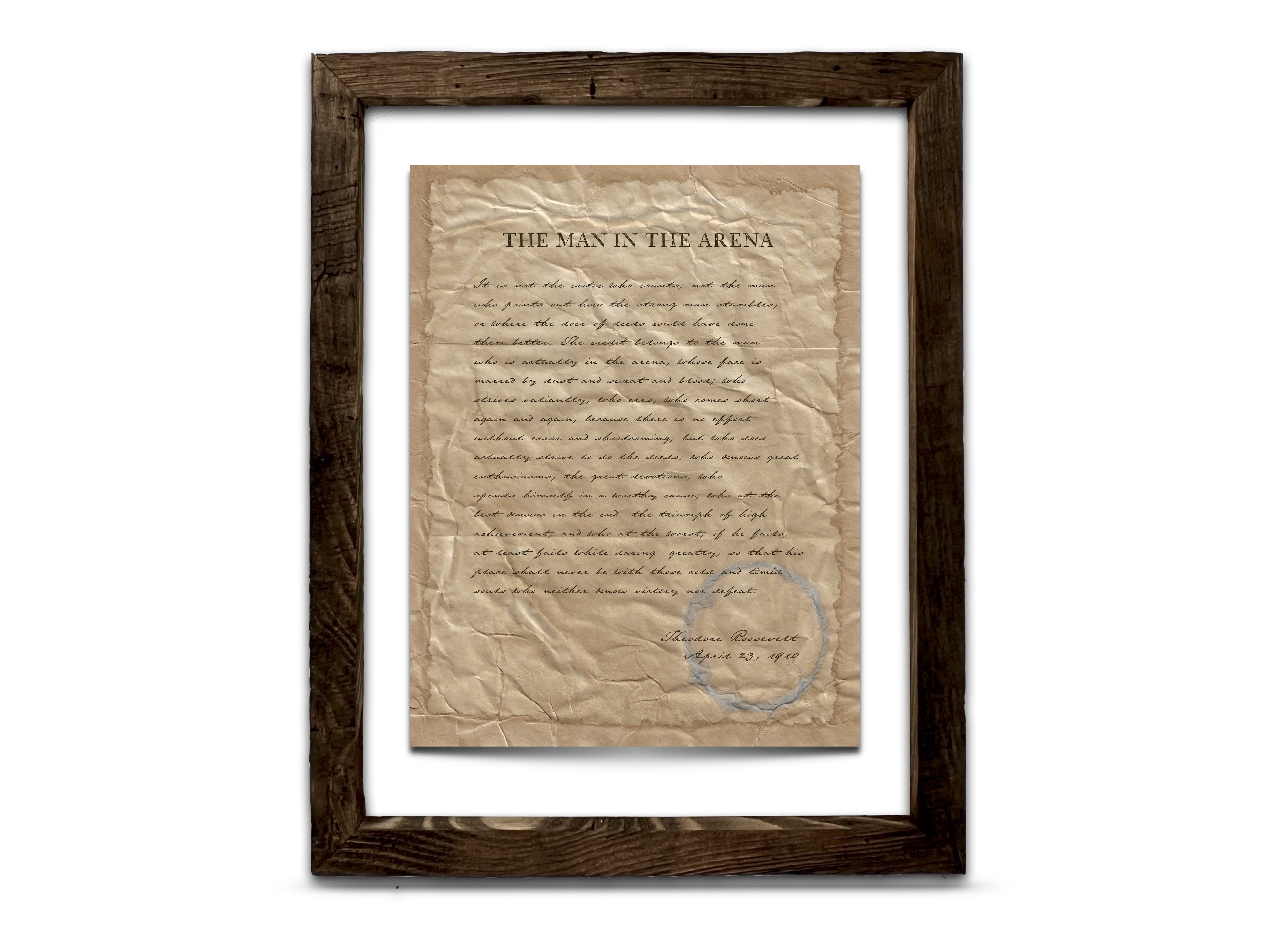 The Man in the Arena by Theodore "Teddy" Roosevelt - Handwritten Style