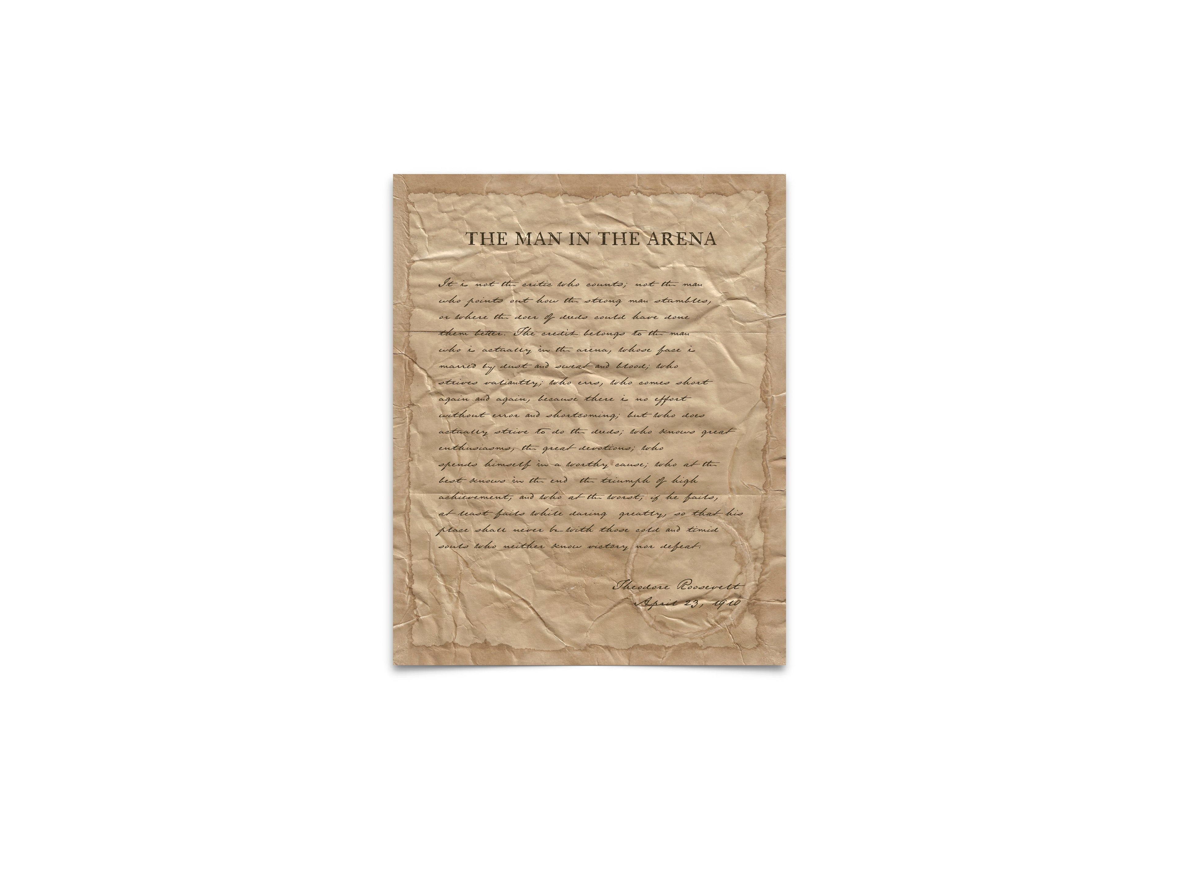 The Man in the Arena by Theodore "Teddy" Roosevelt - Handwritten Style