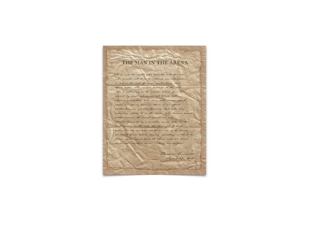 The Man in the Arena by Theodore "Teddy" Roosevelt - Handwritten Style