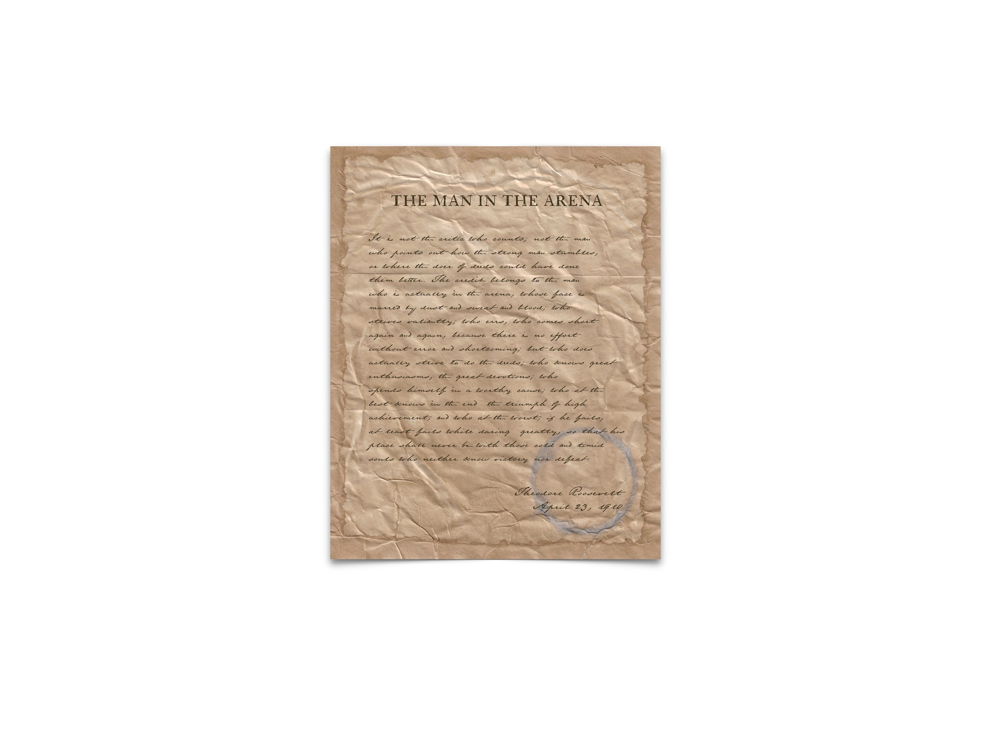 The Man in the Arena by Theodore "Teddy" Roosevelt - Handwritten Style