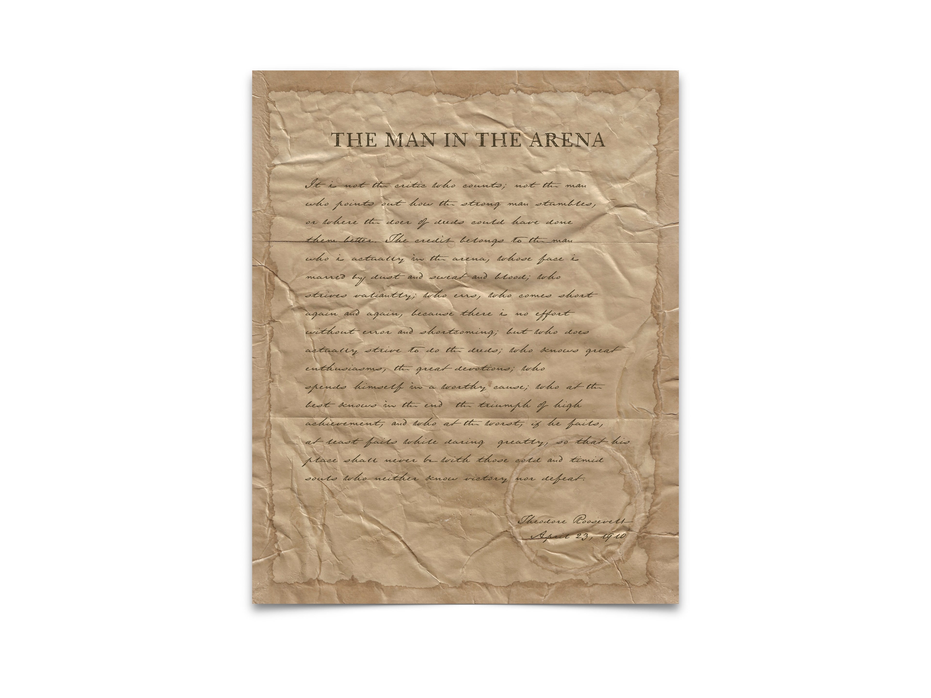 The Man in the Arena by Theodore "Teddy" Roosevelt - Handwritten Style