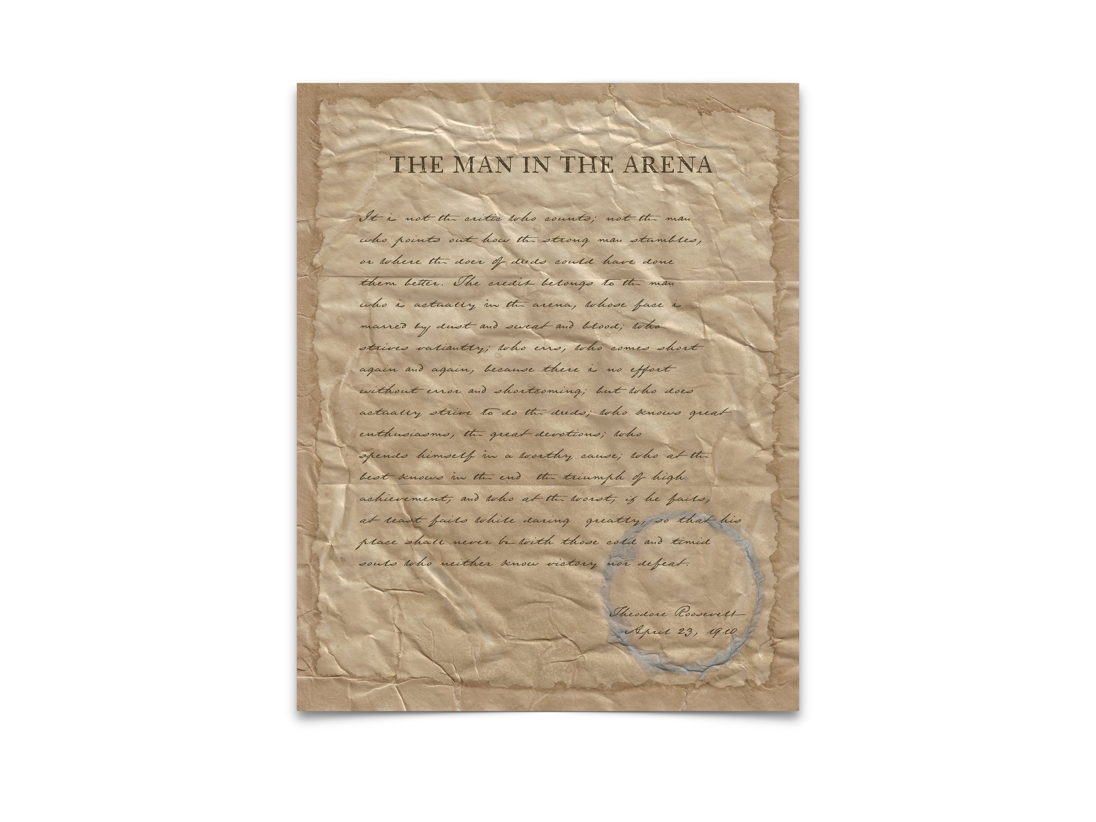 The Man in the Arena by Theodore "Teddy" Roosevelt - Handwritten Style