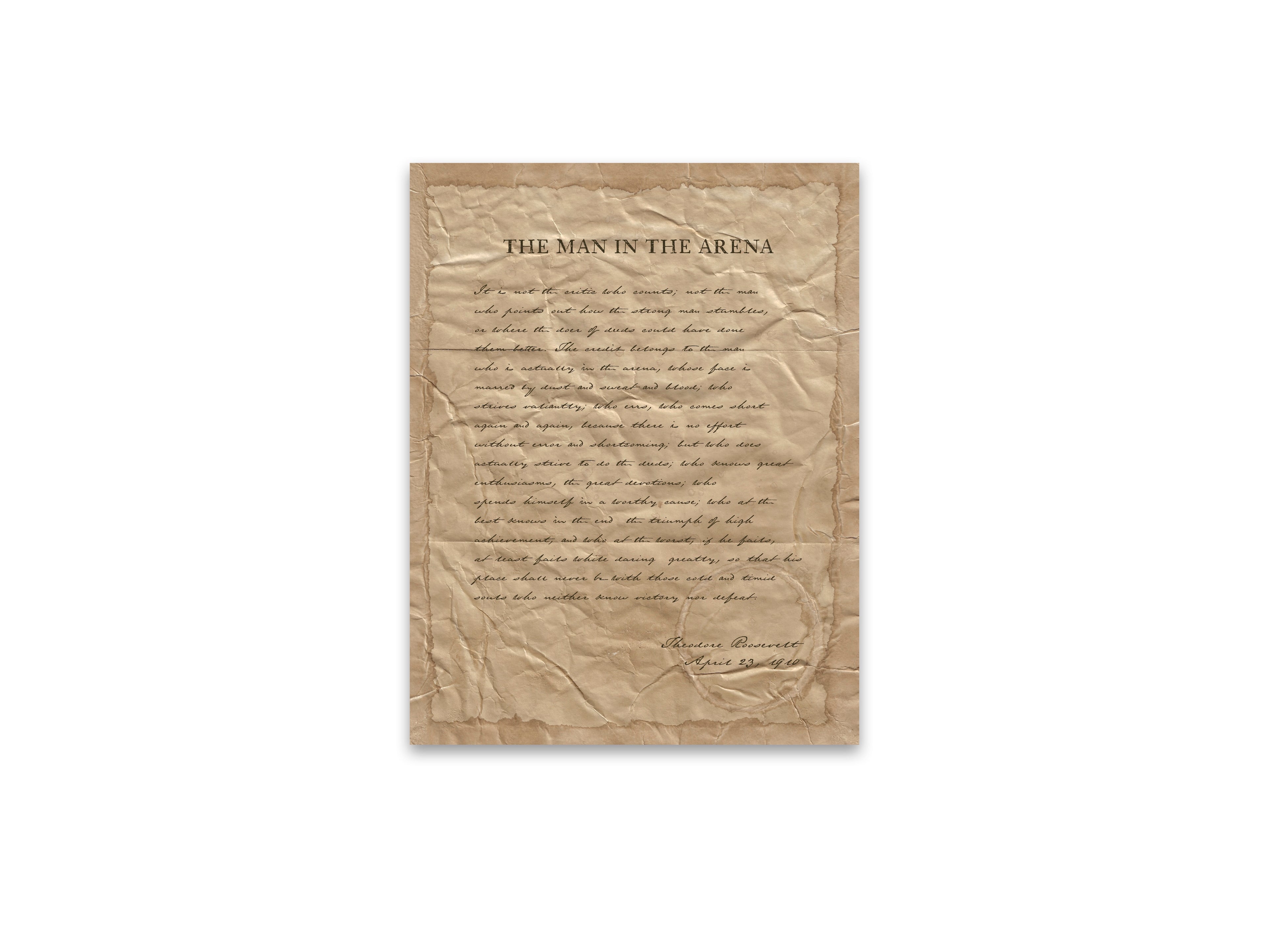 The Man in the Arena by Theodore "Teddy" Roosevelt - Handwritten Style