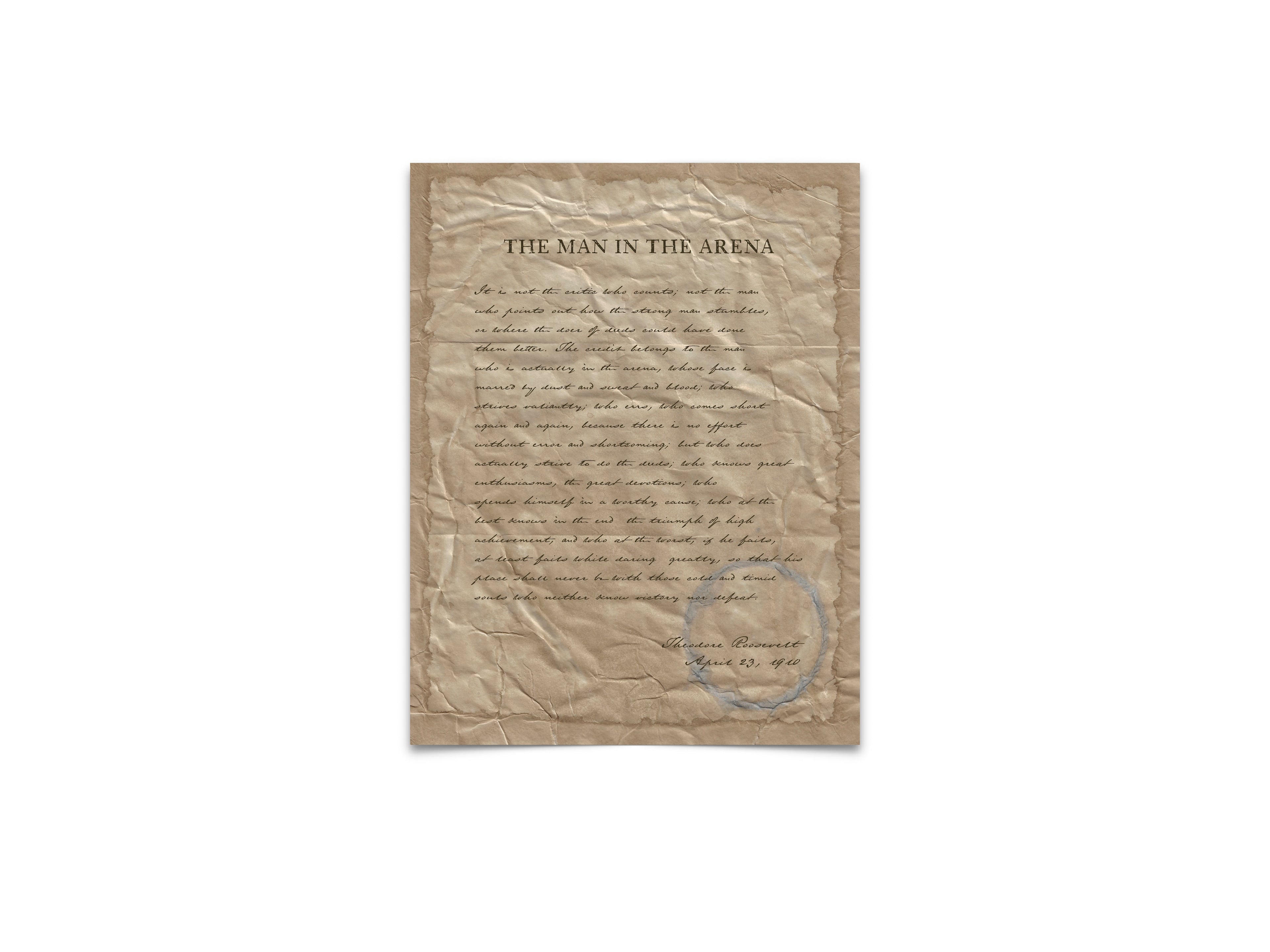 The Man in the Arena by Theodore "Teddy" Roosevelt - Handwritten Style