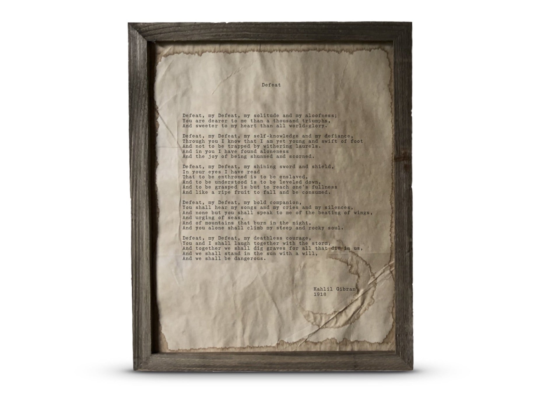 Defeat Poem Print by Kahlil Gibran