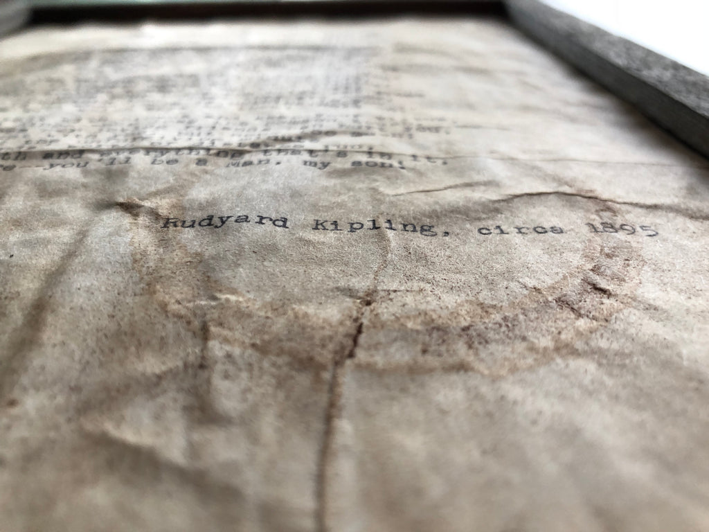 If by Rudyard Kipling. Vintage poem print. Typewritten. Close up of distressed look. 