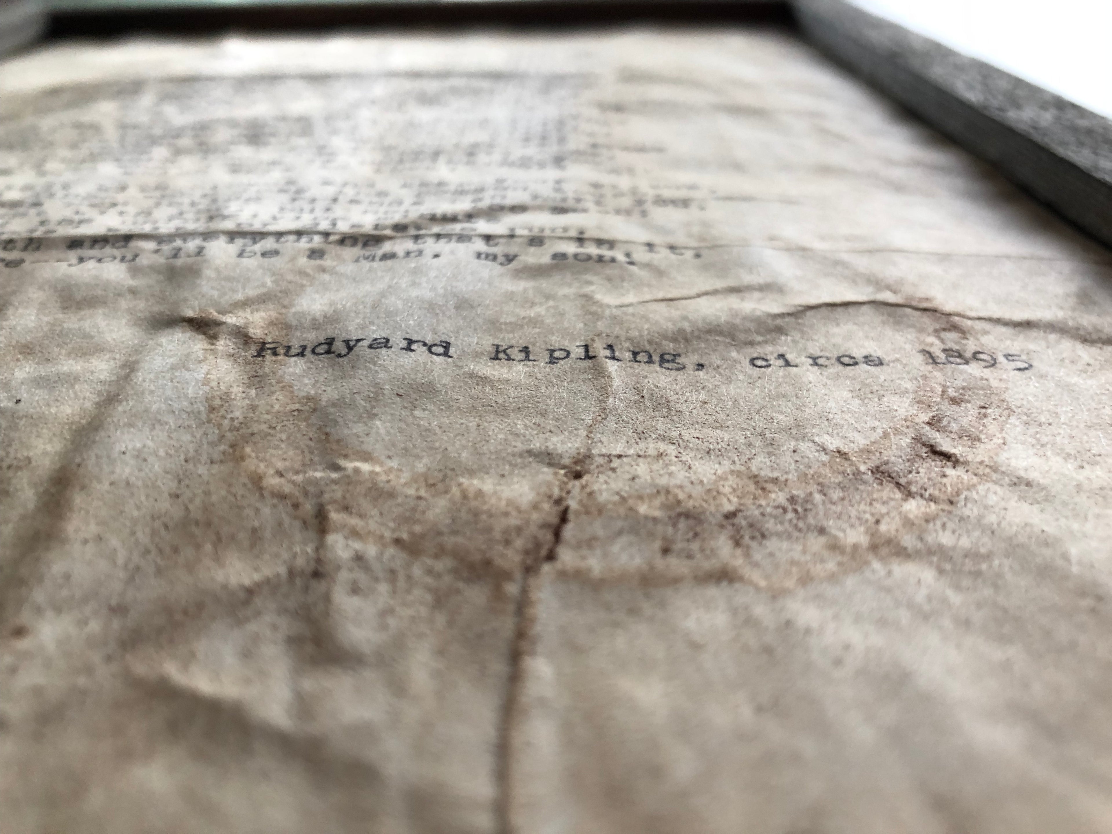 If by Rudyard Kipling. Vintage poem print. Typewritten. Close up of distressed look. 