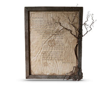 Load image into Gallery viewer, Aedh Wishes for the Cloths of Heaven by William Butler Yeats. Vintage poem print. Framed in rustic wood with hand twisted copper tree attached. 
