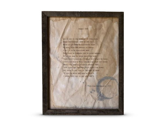 Sonnet 116: Let Me Not to the Marriage of True Minds by William Shakespeare. Vintage poem print. Typewritten.