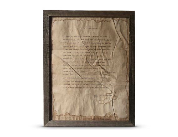 Walden (Life in the Woods) by Henry David Thoreau. Vintage poem print. Typewritten.