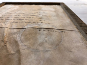 Aedh Wishes for the Cloths of Heaven by William Butler Yeats. Vintage poem print. Beverage ring stain close up. 