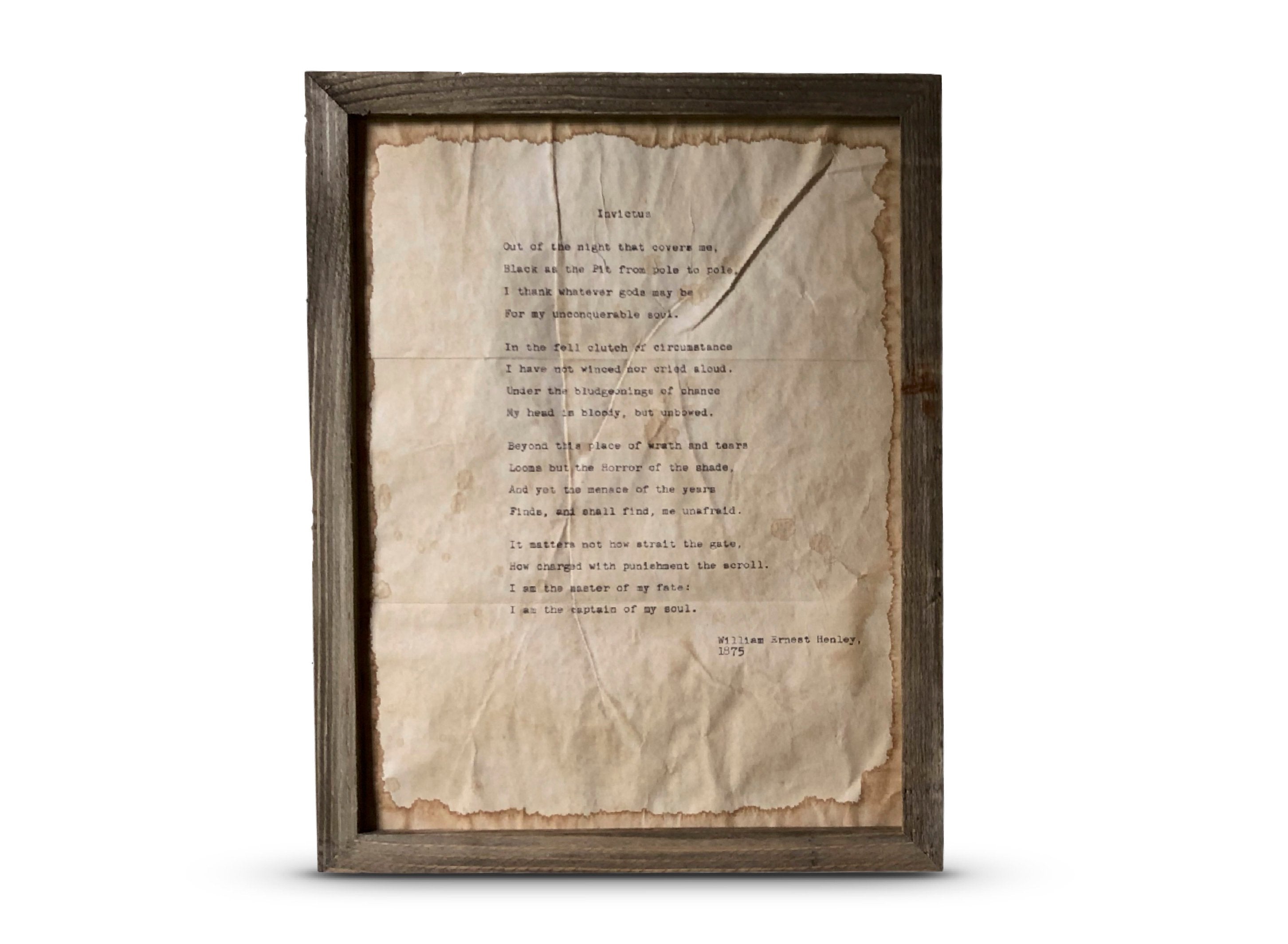 Invictus by William Ernest Henley  Vintage Poem Print. Typewritten. 