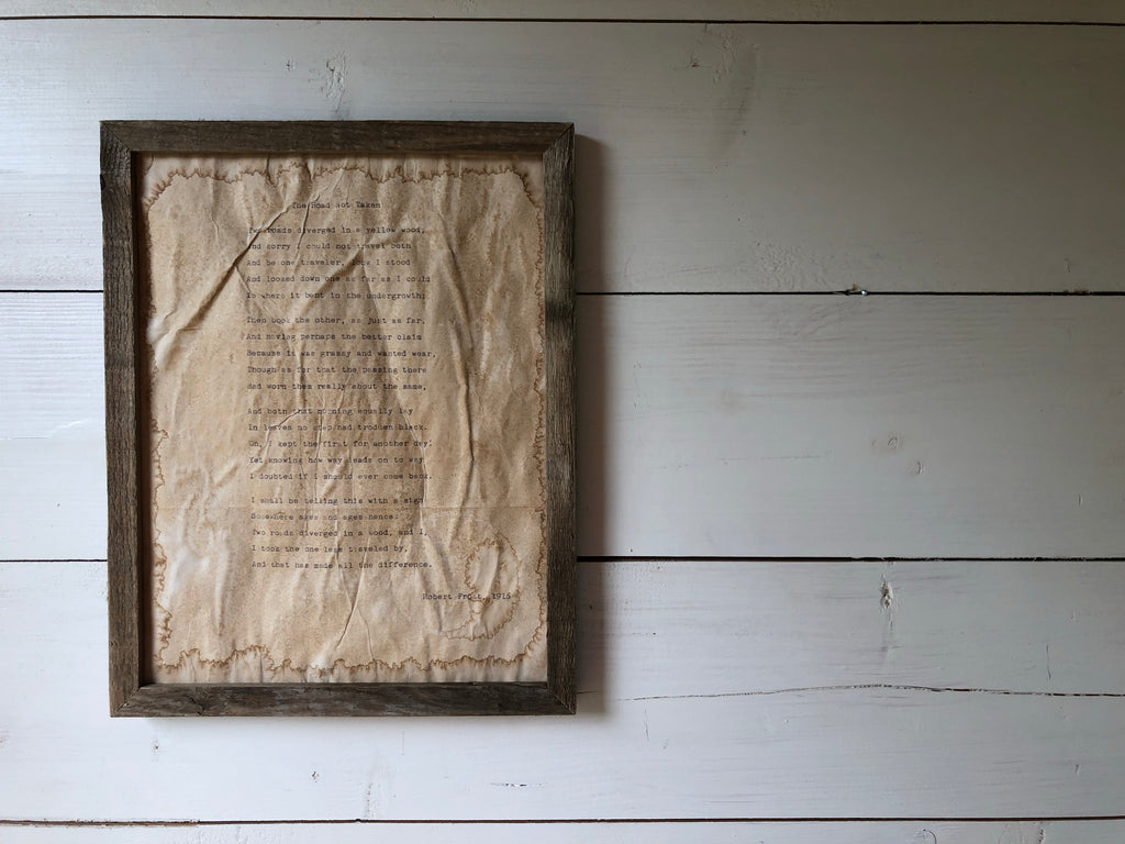 The Road Not Taken by Robert Frost. Vintage poem print. Typewritten.